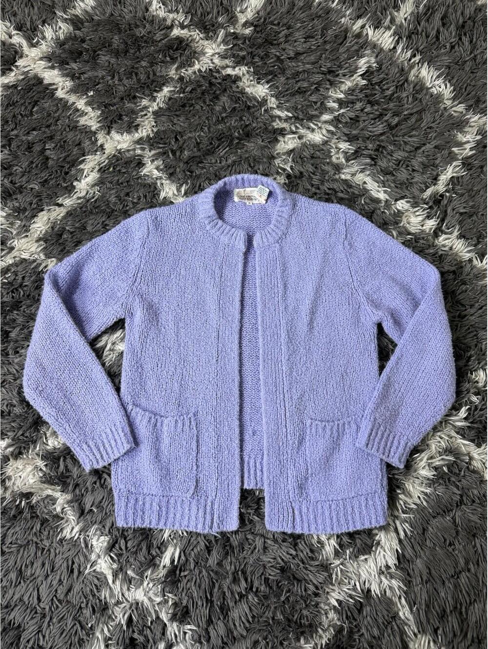VTG The Import Workshop Open Front Cardigan M Purple Pastel Popcorn Knit Pockets